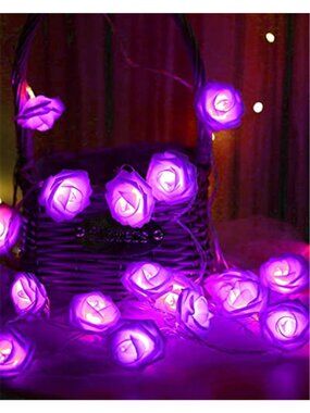 Purple Rose String Lights LED Battery Fairy Lights Valentines Bedroom Decor